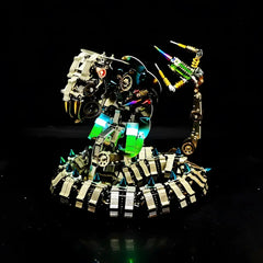 The Cyberpunk King Cobra model in a dark setting, highlighting the glow from its multi-color LED accents and menacing stance