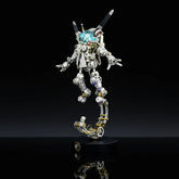 Assembled mechanical astronaut model kit, a steampunk 3D metal puzzle, shown in a zero-gravity pose on its geared stand