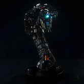 The robot snake head bust displaying a blue light variant within the head and neck segments.
