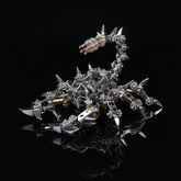 The robot scorpion model on a black reflective surface, showcasing its spiked armor and intricate heavy-duty legs