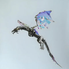 A side profile view of the Mechanical Wyvern model in a swooping flying posture, set against a bright, clear background