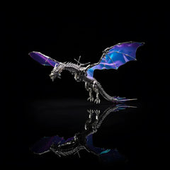 The Mechanical Wyvern 'Crystal Drake', an expert-level DIY dragon kit, shown in a flying pose on a black reflective surface