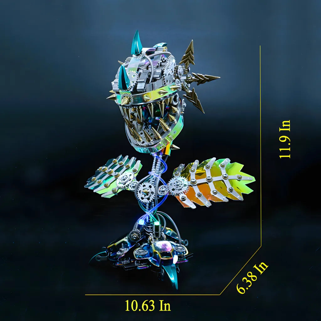 The Mechanical Carnivorous Plant model with dimensional arrows showing its size: 11.9 in height and 10.63 in width.