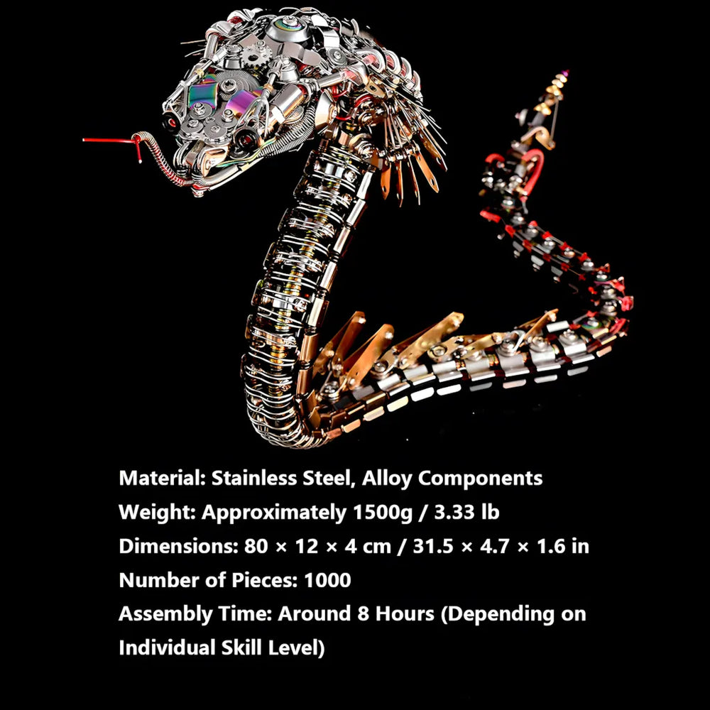 The Mechanical Cobra model displayed with its key specifications: 1000 pieces , 80cm dimensions, and 1500g weight