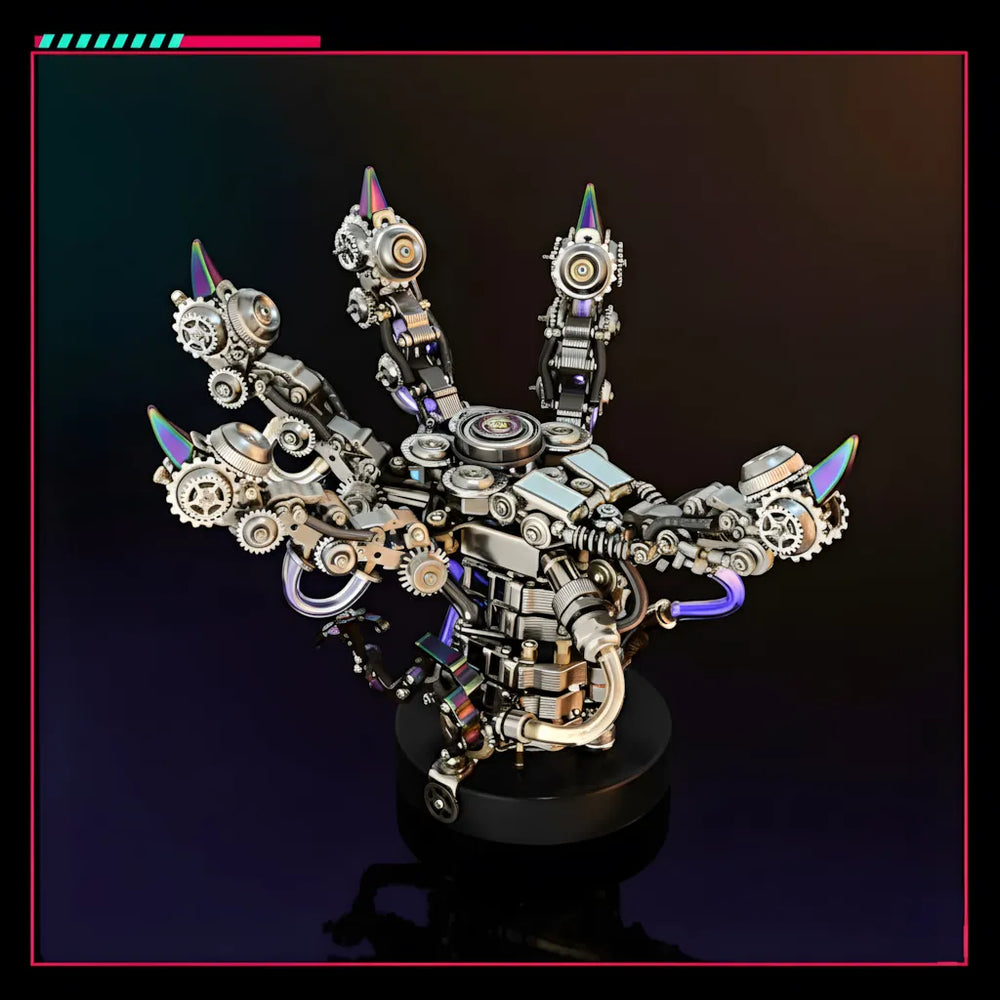 The articulated mechanical dragon claws assembly without the moon orb, showcasing the intricate gearwork and metallic structure.