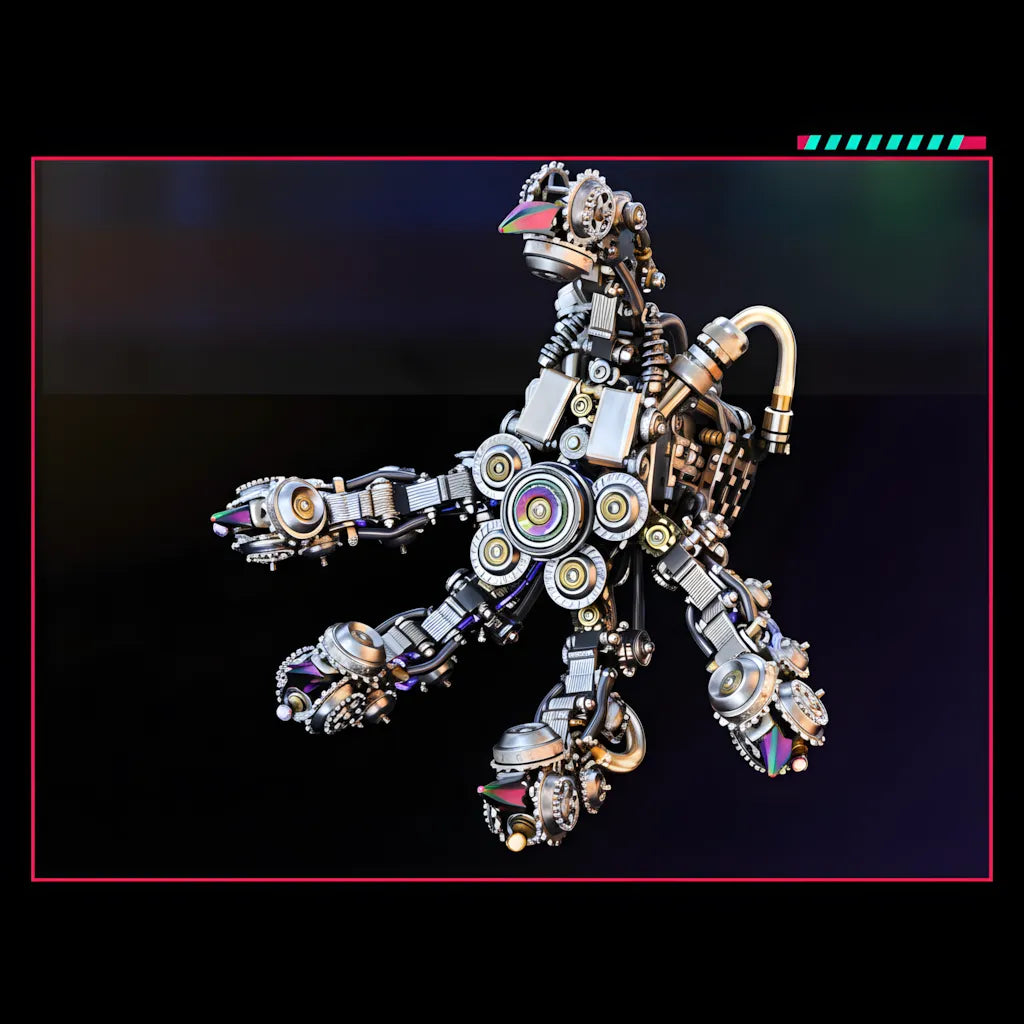 A dynamic side profile view of the Mechanical Dragon Claw Lamp structure, highlighting its cyberpunk aesthetics and articulated fingers.