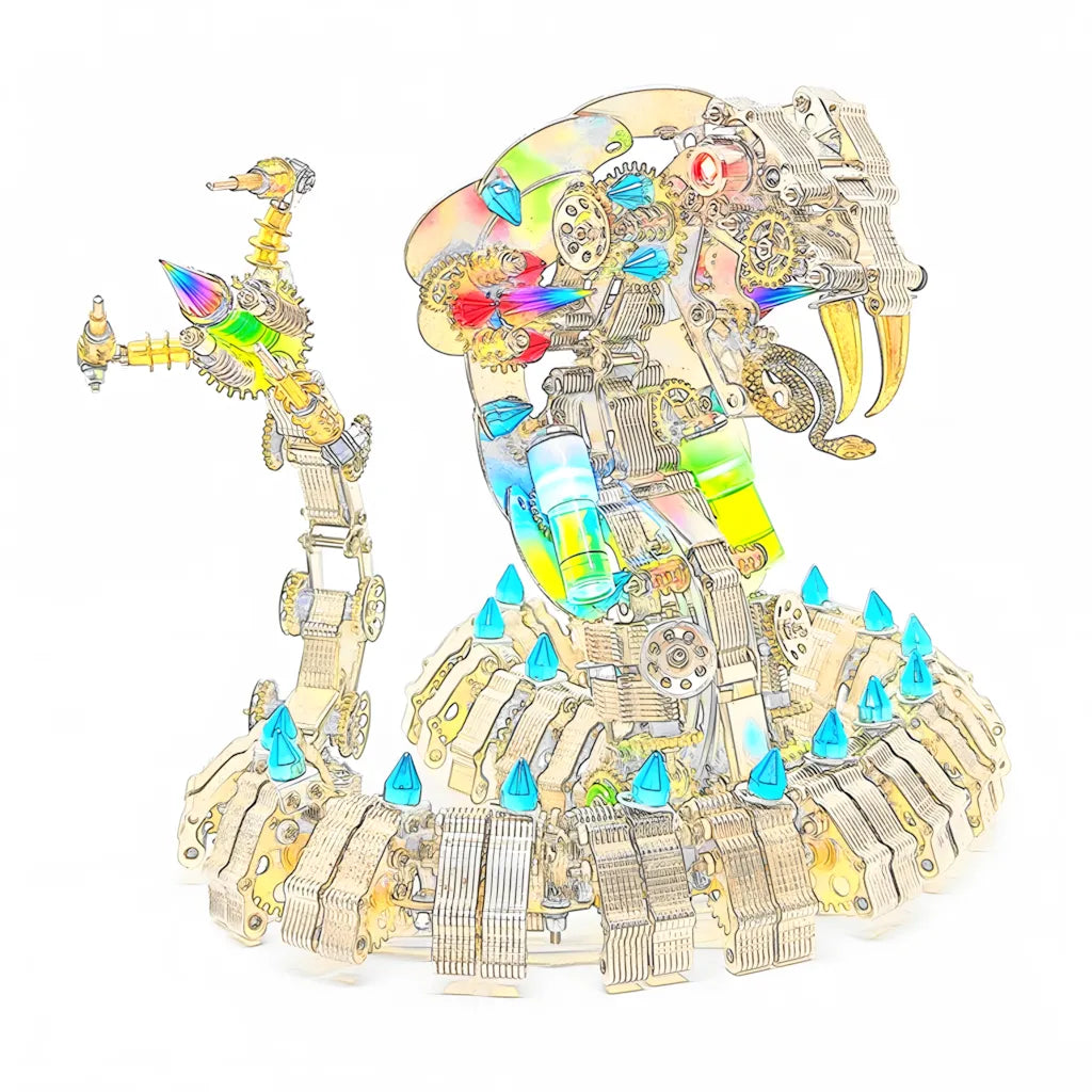 An artistic sketch-style view of the Cyberpunk King Cobra model on a white background, highlighting its contours and glowing accents