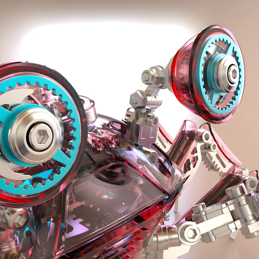 A detailed view of the complex mechanical pincer and transparent eye stalks of the 3D metal crab model