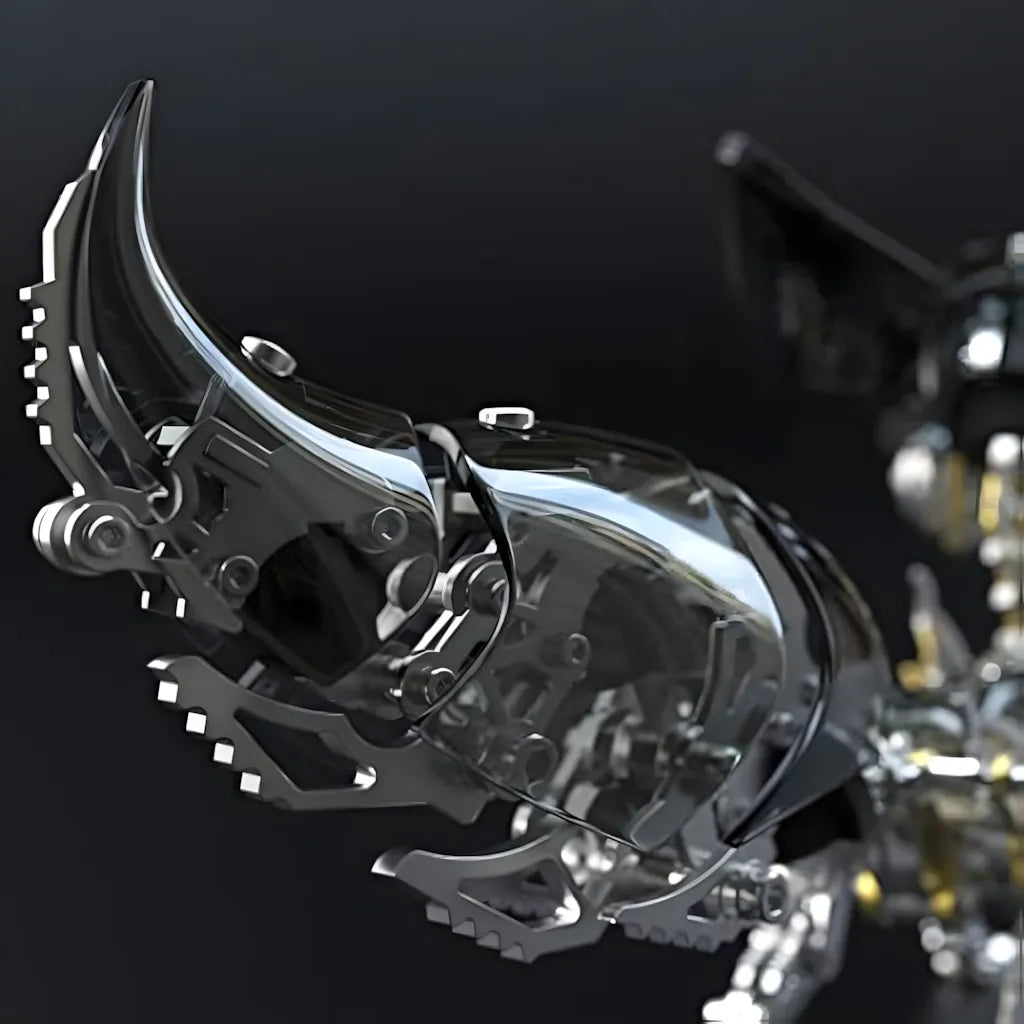 Close-up macro shot of the black translucent shell on the Cyberpunk Fox's tail, revealing the inner silver skeleton and mechanical structure