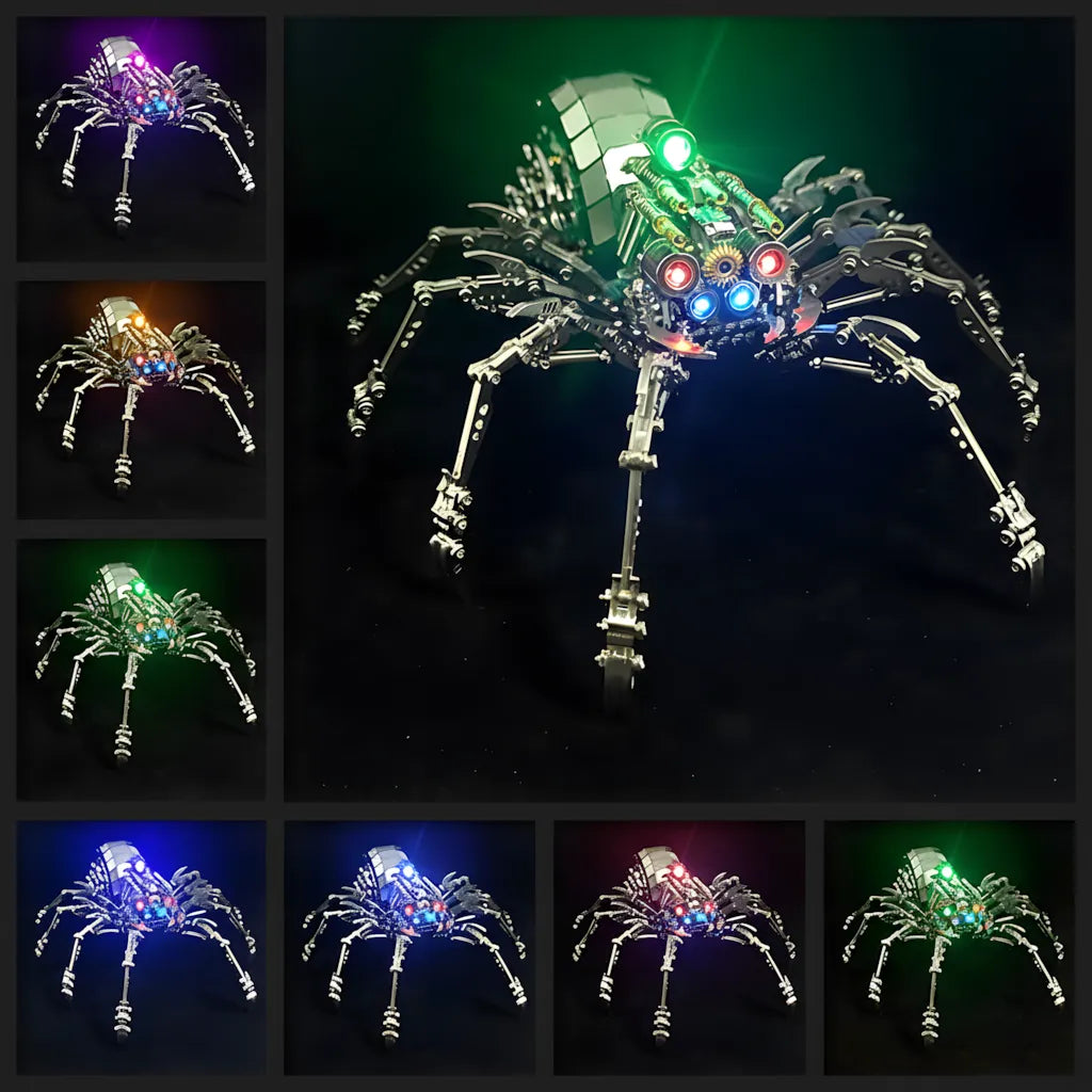The Cyberpunk Spider King Plus model with its multi-color RGB LED lights illuminated in a dark setting.