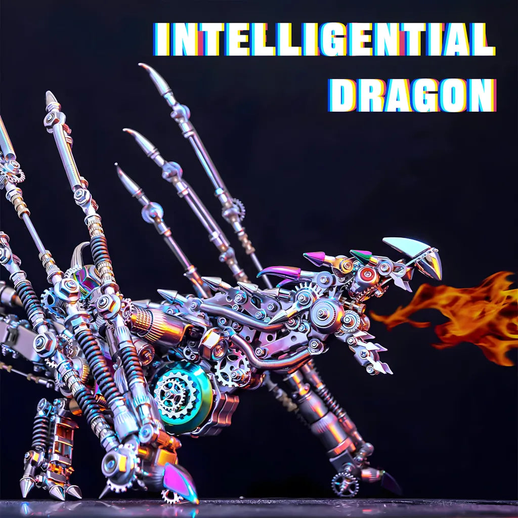 Artistic depiction of the Intelligential Dragon (Wyvern) breathing simulated fire, emphasizing its fierce nature and cybernetic design