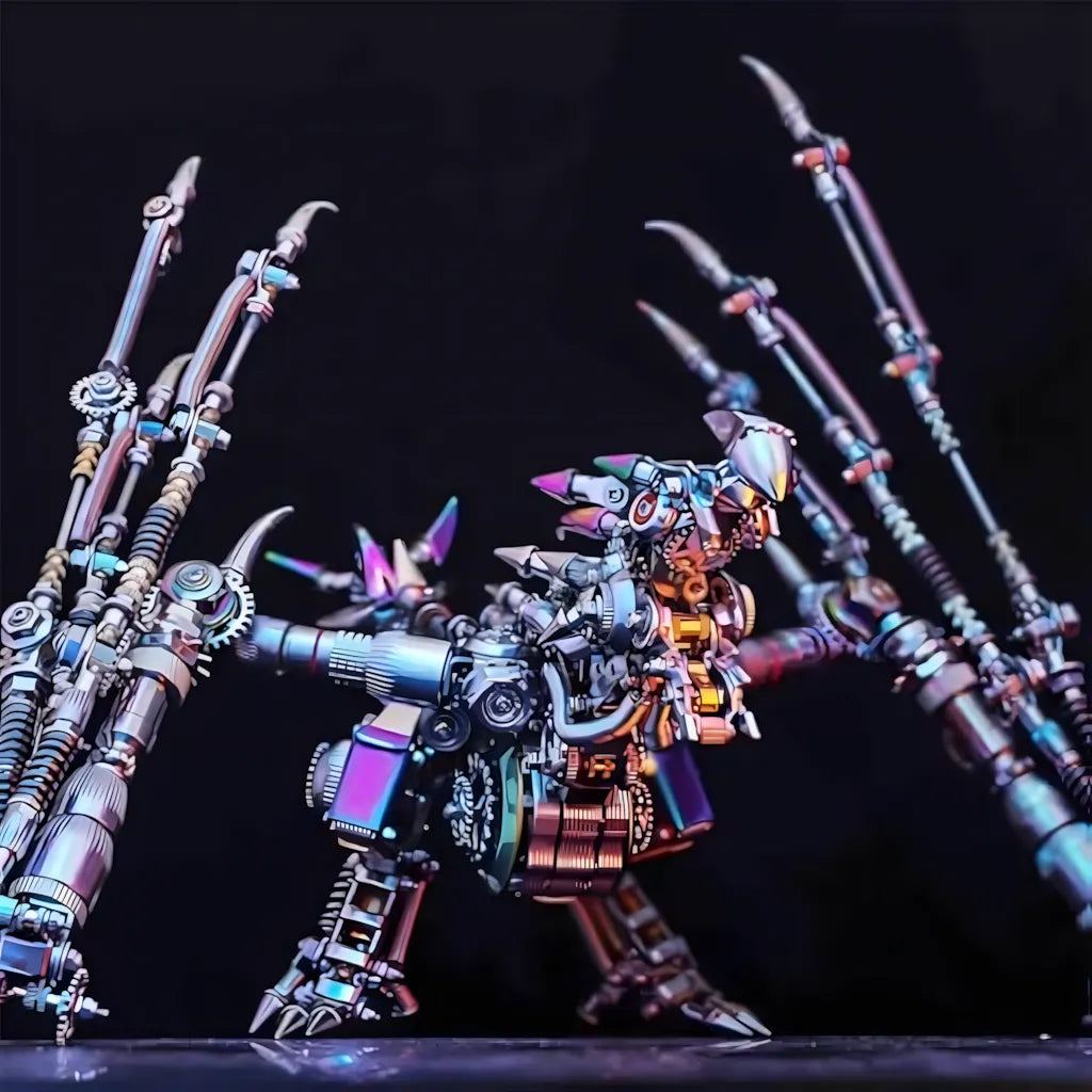 Close-up view of the Wyvern's head and the intricate articulated wing joints, highlighting the iridescent and metallic textures.