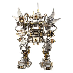 The Heavy Assault Mech Model Kit standing in a heavy armored stance, showcasing its dual mounted weapons and industrial steampunk design on a white background