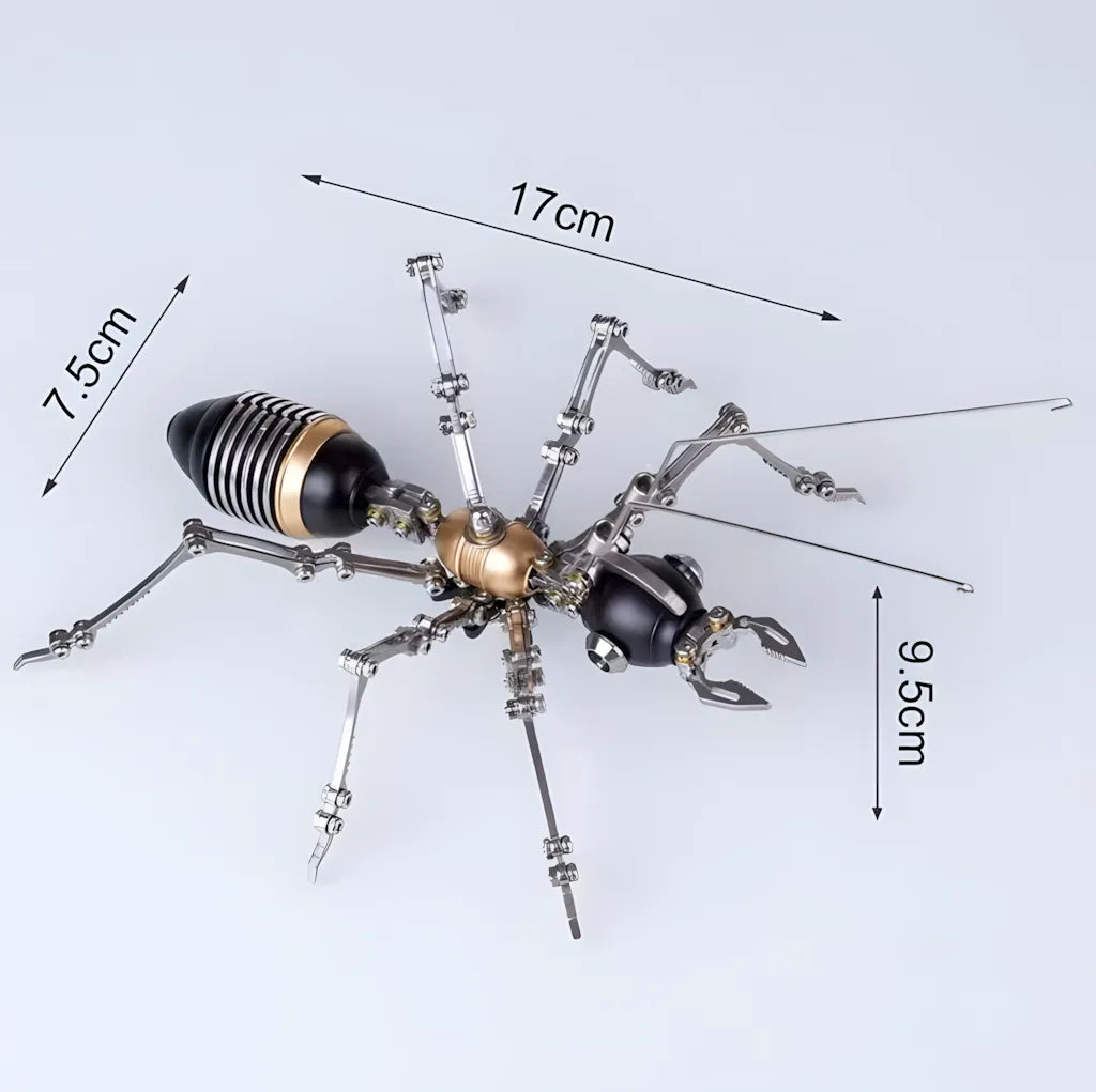 The Mechanical Ant Model Kit displayed with its key finished dimensions: 17cm length, 9.5cm width, and 7.5cm height