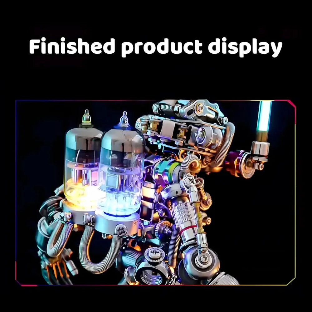 Close-up view of the finished deep sea diver model's back, highlighting the color-changing, luminous energy bottles