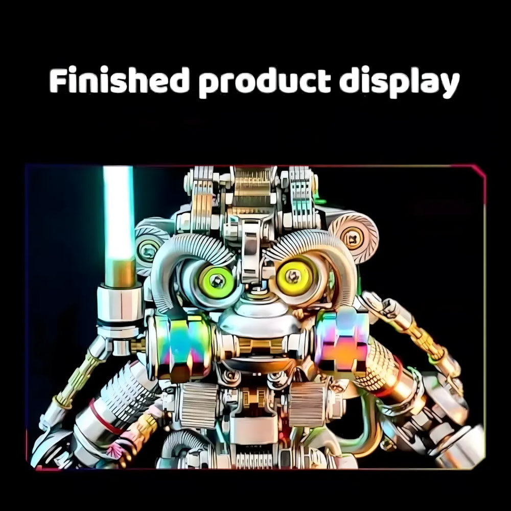 Extreme close-up of the mechanical diver ape head and helmet, showing the complex respirator and glowing eye lenses