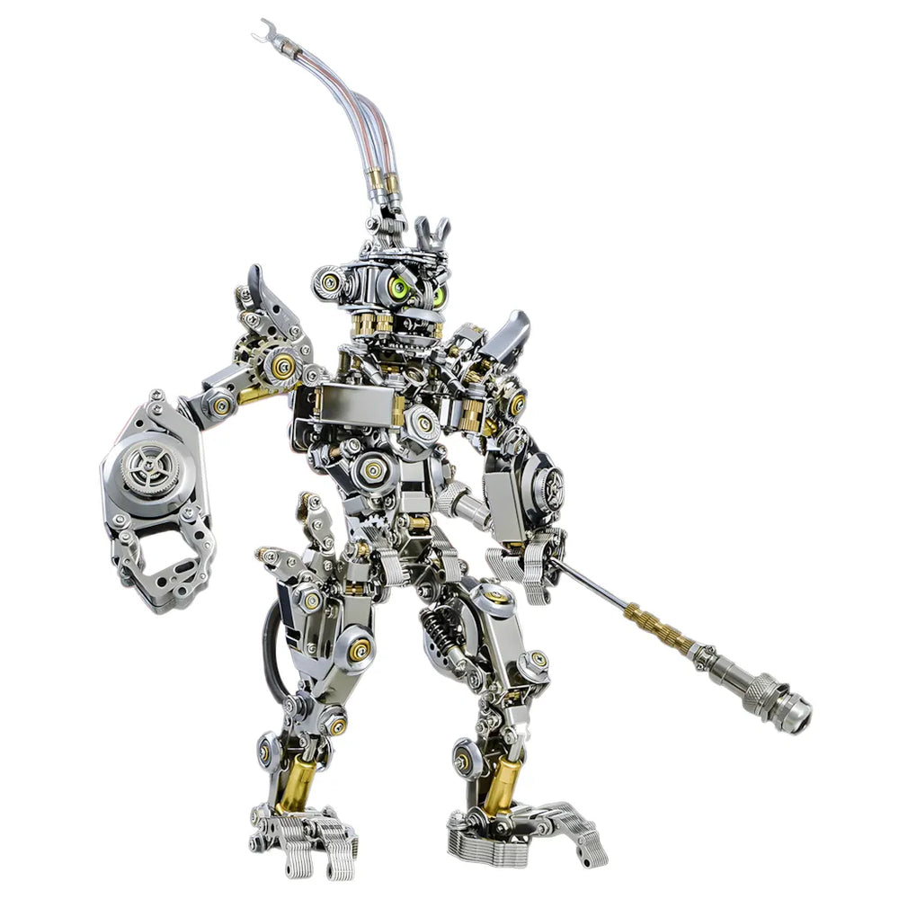 The Mechanical Monkey King (Great Sage) robot holding his iconic staff, showcasing his ornate armor on a white background.