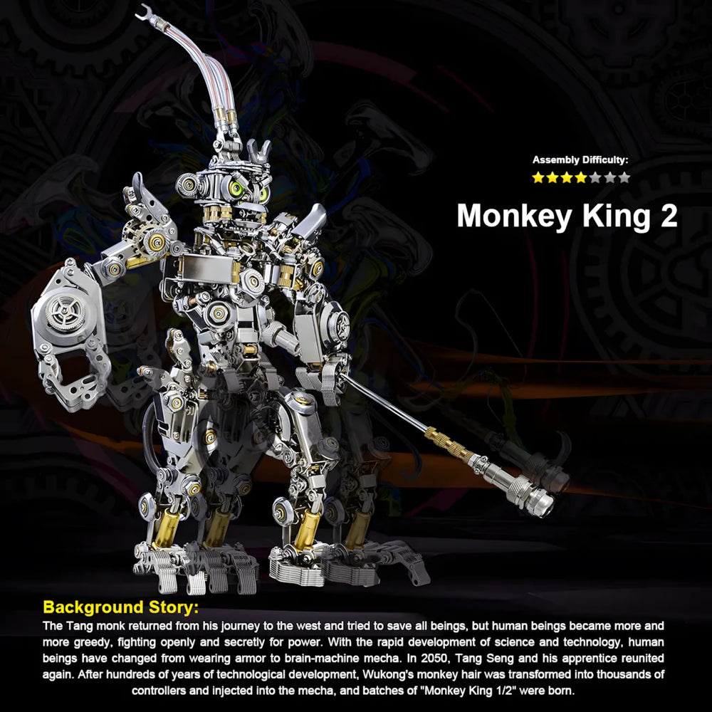 The Monkey King mech model displayed with its background story and 4/5 star assembly difficulty rating.
