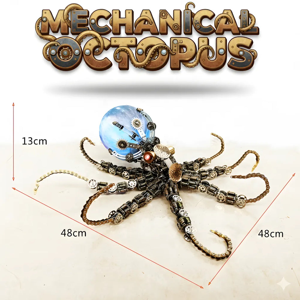 The Mechanical Octopus model with its green luminous orb, showing the overall dimensions of 48cm wide and 13cm tall