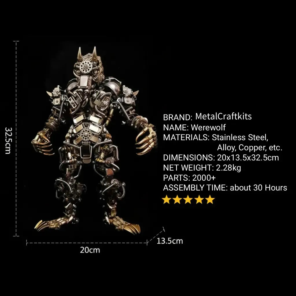 The massive 32.5cm-tall assembled werewolf model with size specifications and core product details for the 2000+ piece kit