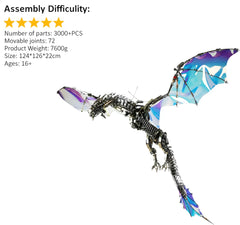 An informational graphic for the Wyvern, listing 5-star difficulty, 3000+ parts, 72 movable joints, and 124x126cm colossal size