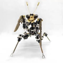 A front view of the Steampunk Mantis model on a white background, showcasing its intricate head and ornate scythe arms