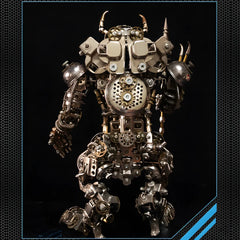 Rear view of the Steampunk Minotaur, highlighting the complex exposed gearwork and layered armor plating on its back.