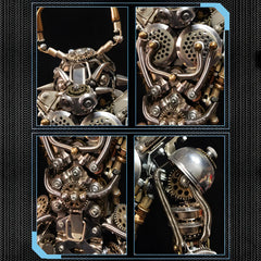 A quadrant detail image showing the minotaur's head, the heart-shaped chest gears, and the detailed shoulder armor of the DIY robot.