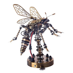 A side profile view of the Steampunk Wasp model, showcasing its intricate brass-colored wings and gearwork on a white background